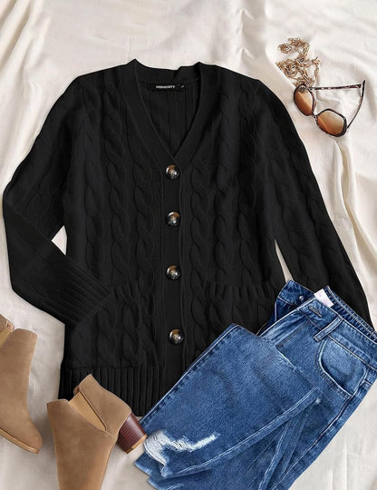 Women'S Cable Knit Cardigan Sweaters 2026 Fall Spring Long Sleeve Open Front Button down Trendy Outerwear Coats
