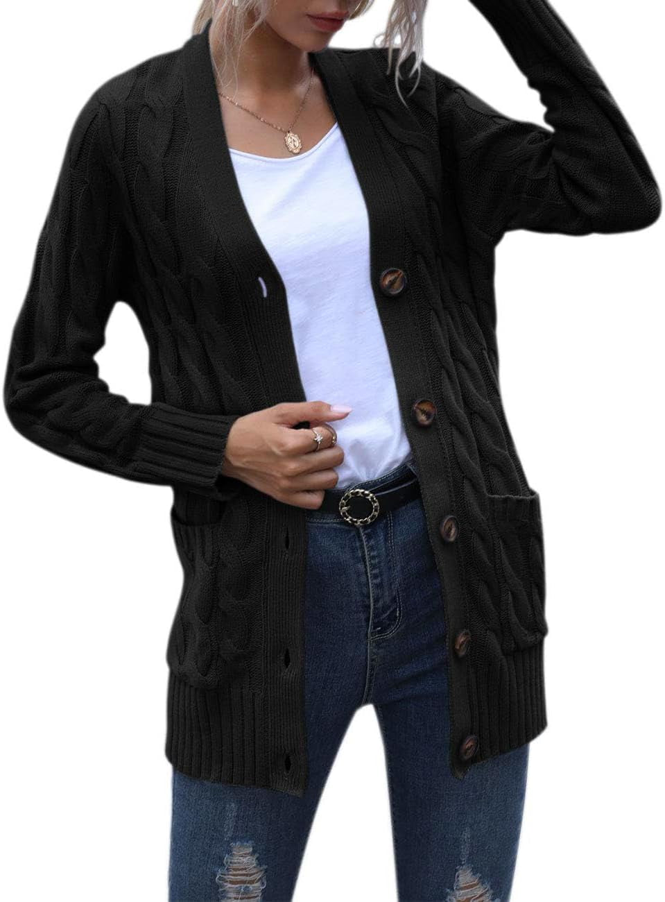 Women'S Cable Knit Cardigan Sweaters 2026 Fall Spring Long Sleeve Open Front Button down Trendy Outerwear Coats